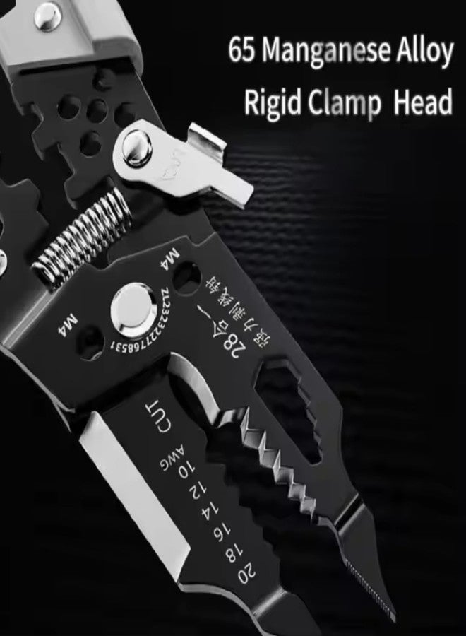 CAVERNSHOP 28 in 1 Multifunction Wire Stripper Cutter Crimper Tool for Electricians Self Adjusting Cable Stripping Crimping Pliers Stainless Steel Hand Tool for Wiring Cutting Winding Decrustation (Black, 28-1) - Image 5